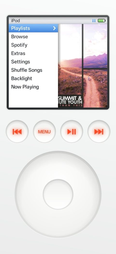 The 6th Gen main menu with album art on the right